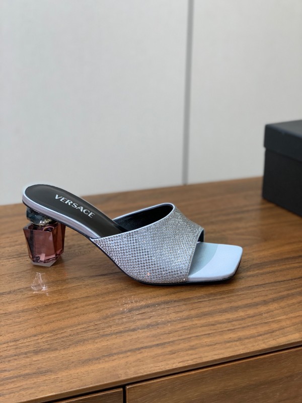 2025 Women VERSACE Silver Leather Slippers