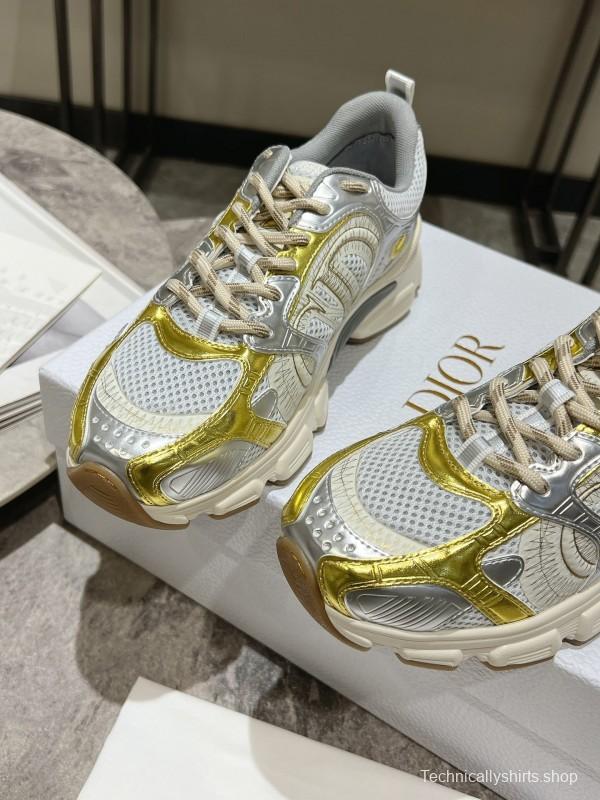 2025 Women Dior White Yellow Silver Mesh Leather Sneakers