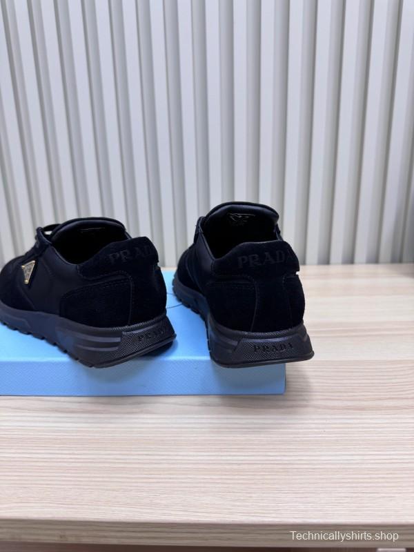 2025 Women Prada Black Suede Nylon Sneakers LY00300