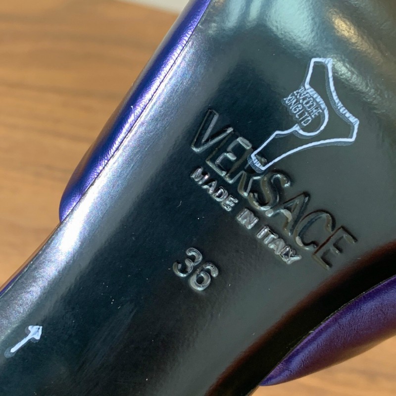 2025 Women VERSACE Purple Leather Slippers