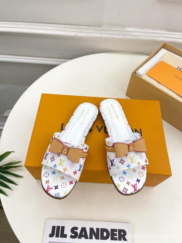 2025 Slippers Louis Vuitton Multicolor Leather Bow MJ00290