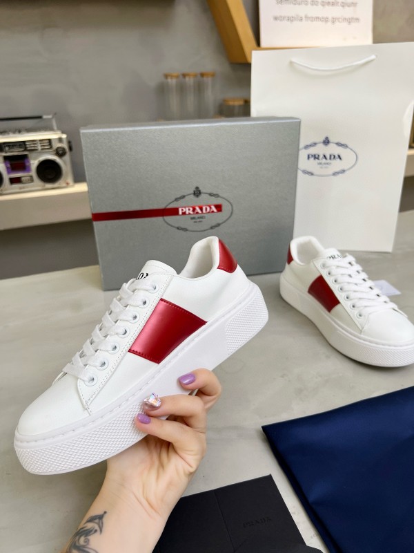 2024 Women Prada White Red Leather Sneakers MJ00310