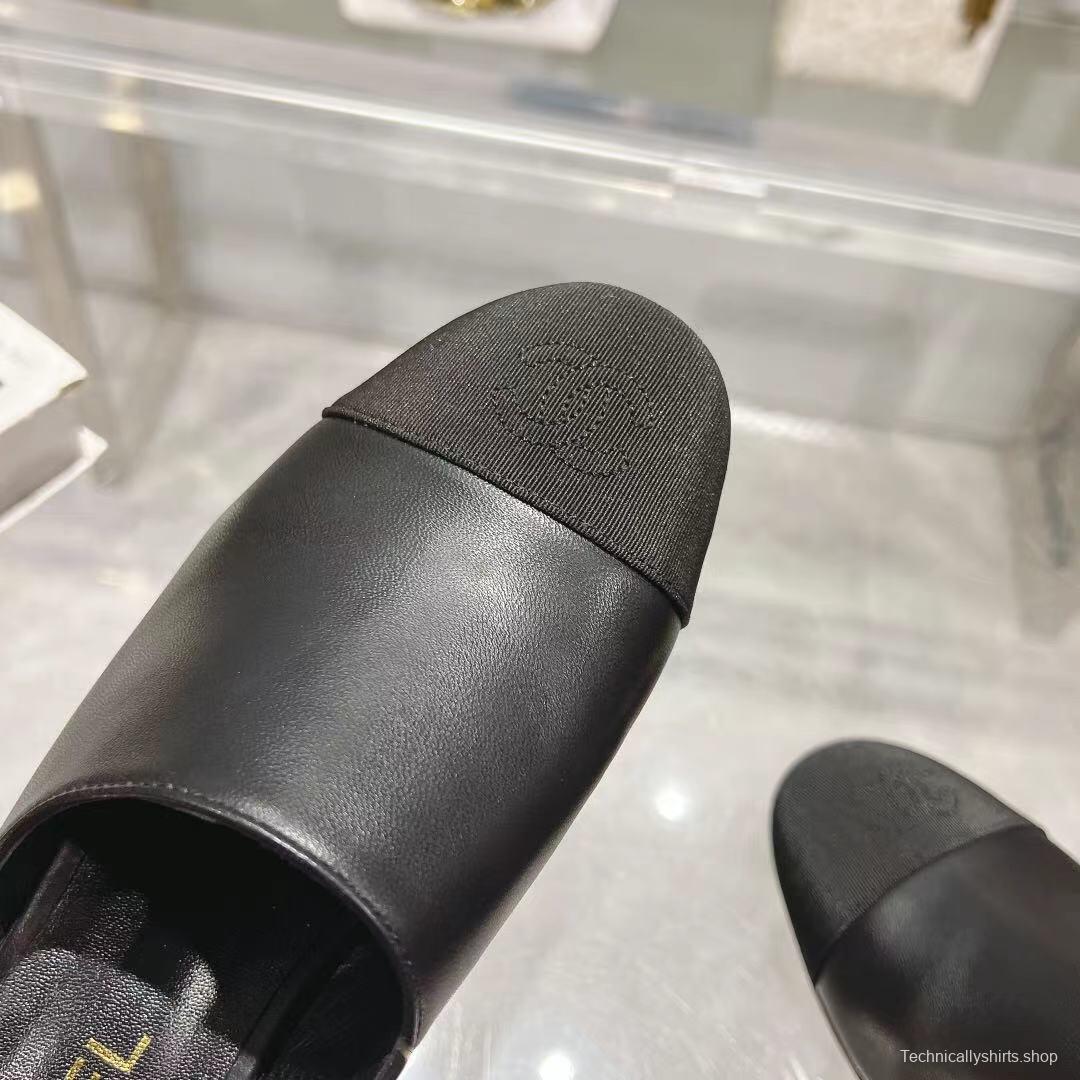 2025 Women Chanel Black Leather Slingback Heels LY00300