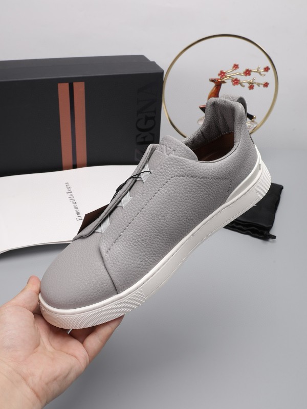 2024 Men Ermenegildo Zegna Grey Leather Low Top Sneakers MJ00240