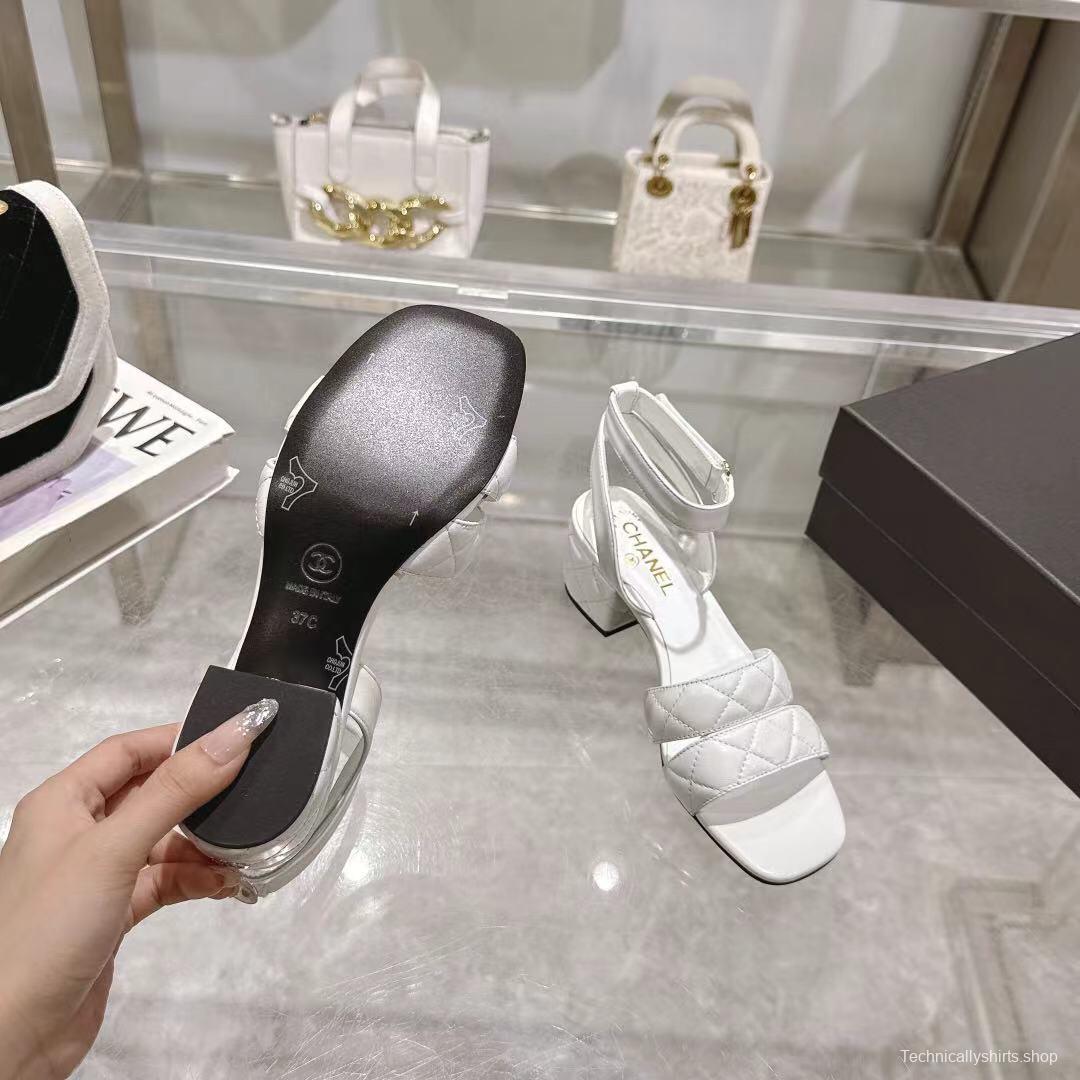 2025 Women Chanel White Leather Sandals LY00280