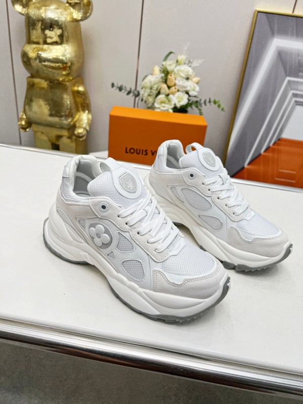 2025 Unisex Louis Vuitton White Leather Mesh Running Shoes LY00340