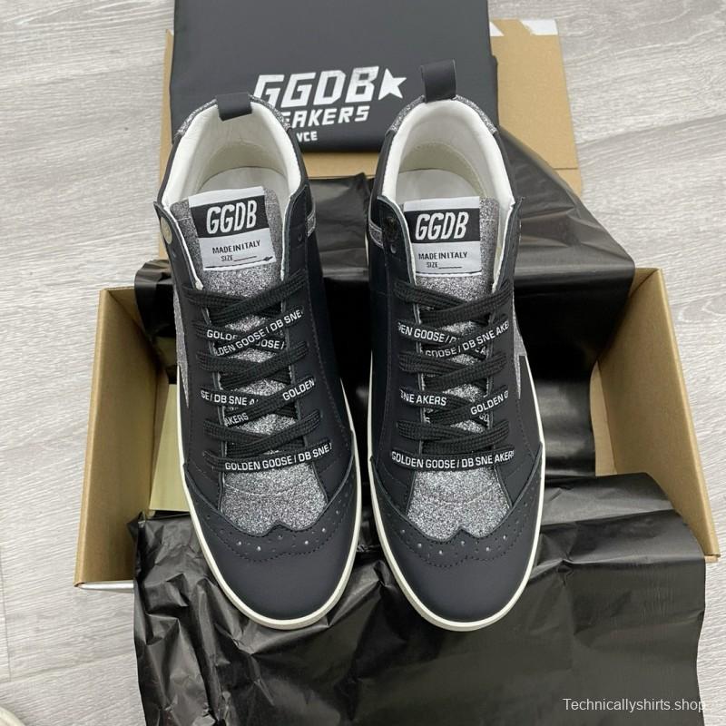 2024 Unisex GGDB Black Silver Leather Glitter High Top Sneakers MJ00300