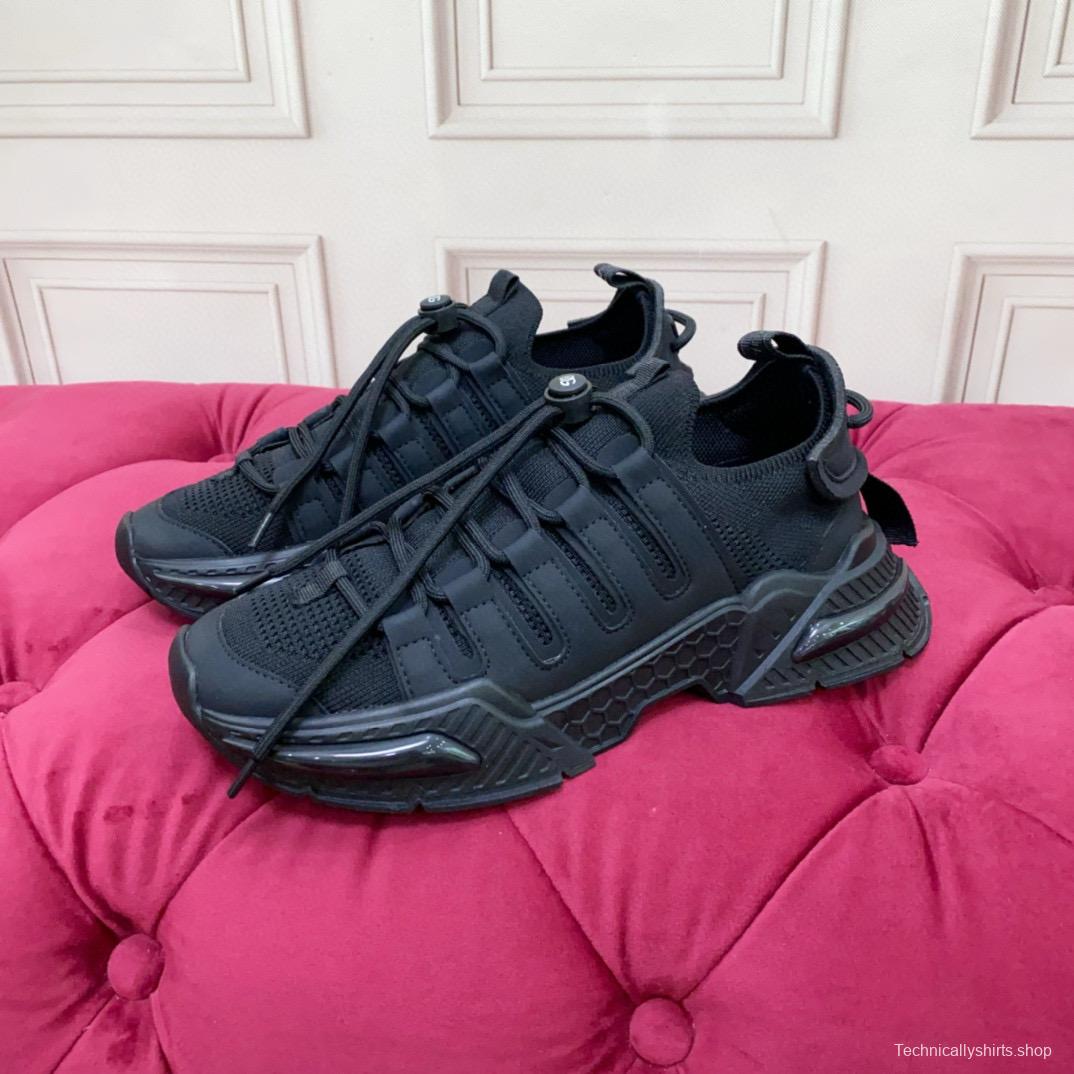 2024 Unisex Dolce & Gabbana Black Knit Leather Sneakers