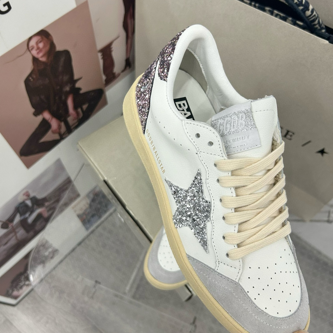2024 Unisex GGDB White Silver Glitter Leather Suede Sneakers MJ00260