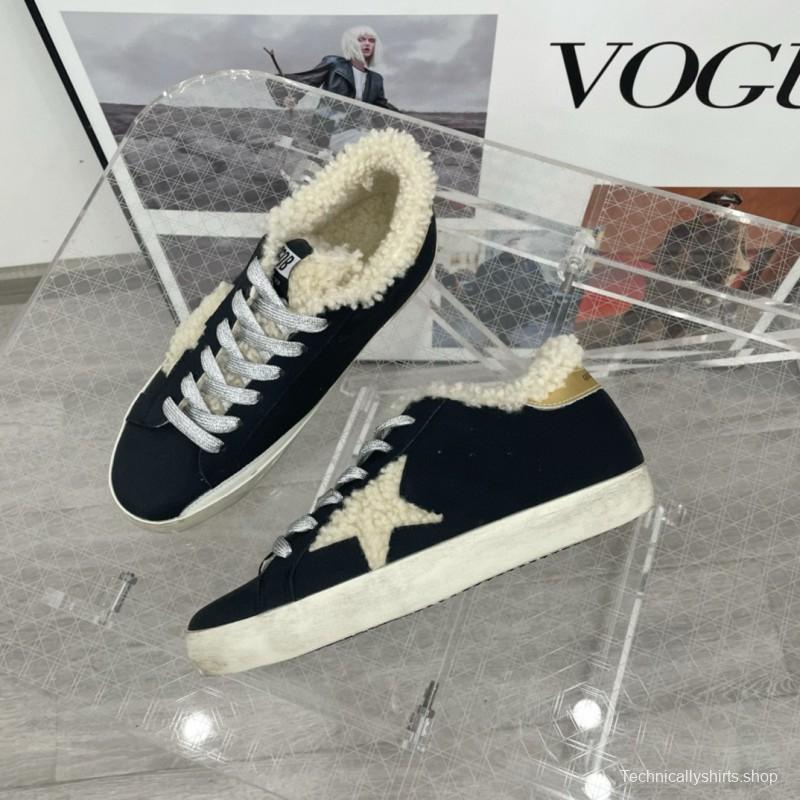 2025 Women GGDB Black Cream Shearling Leather Sneakers