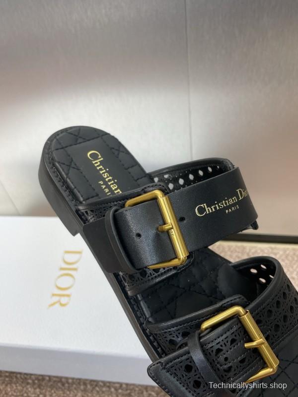 2025 Women Dior Black Leather Sandals Buckle LY00300