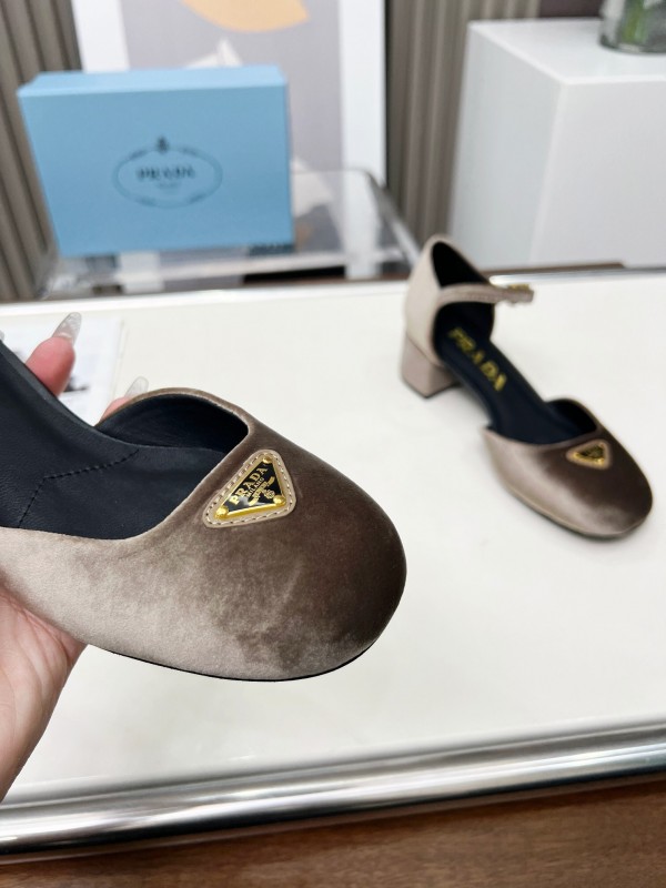 2025 Women Prada Brown Velvet Mary Jane Shoes