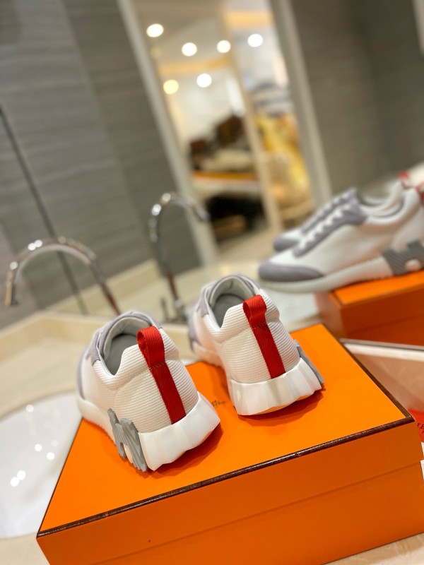 2024 Women Hermès white gray mesh suede sneakers