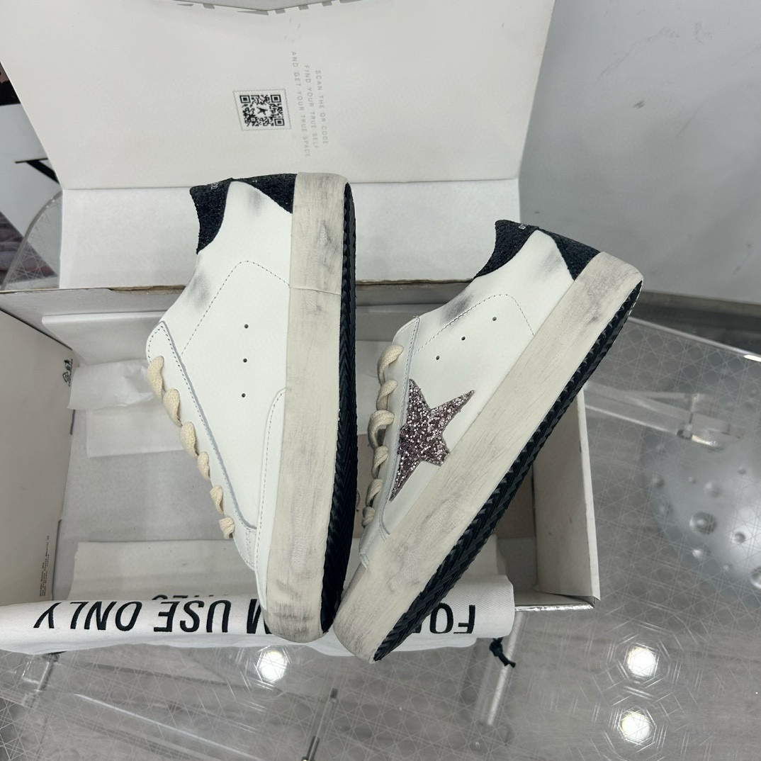 2025 Women GGDB White Black Glitter Leather Sneaker