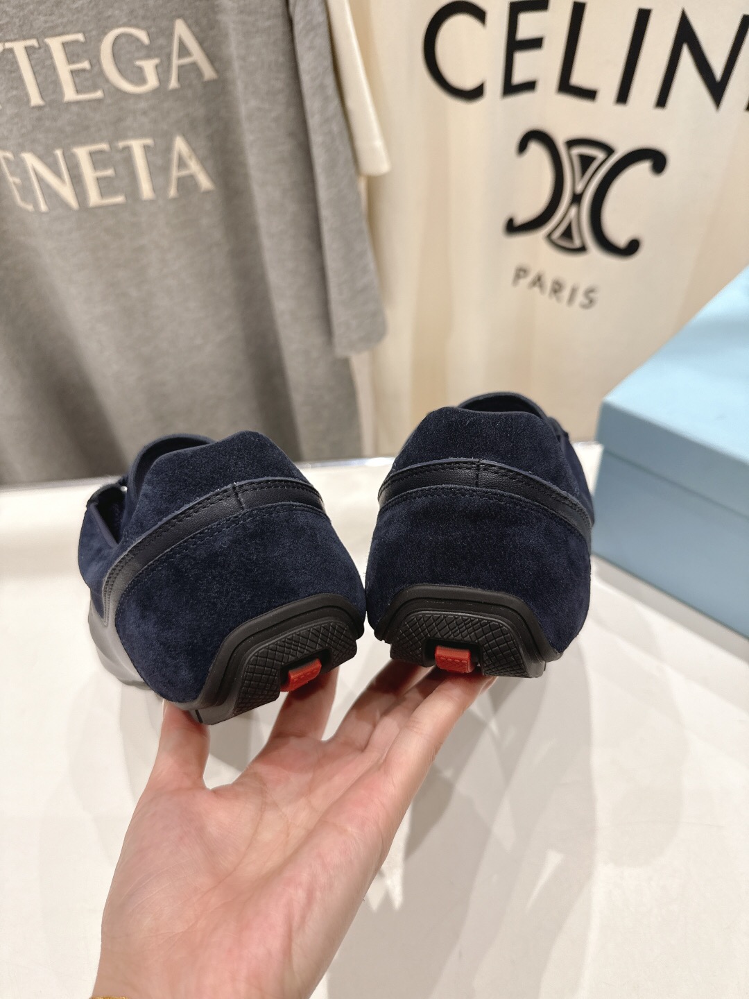 2025 Unisex Prada Navy Blue Suede Casual Shoes KFY00300