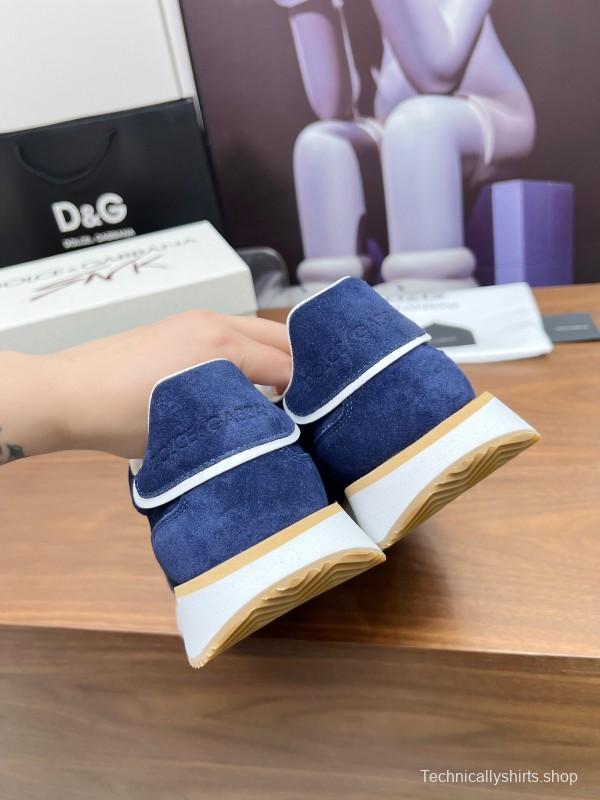 2025 Men Dolce & Gabbana Blue Suede Leather Sneakers LY00300