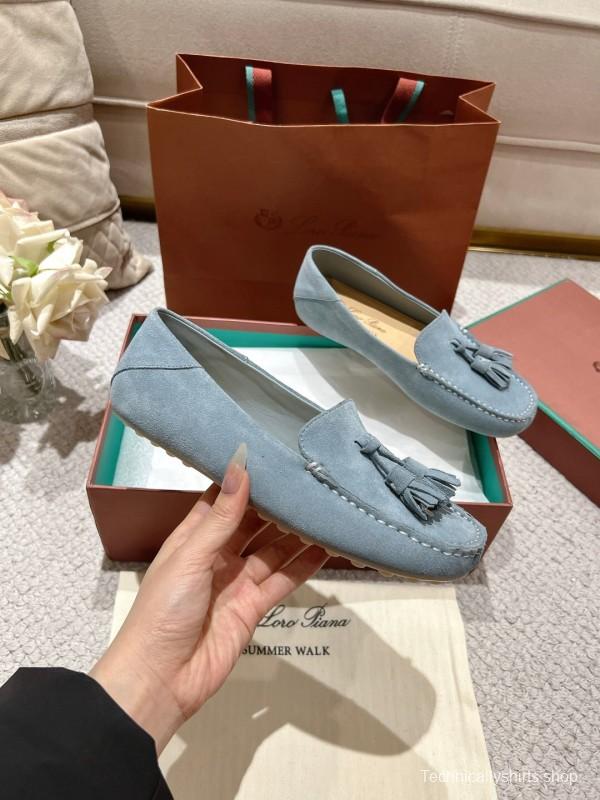 2025 Women Le Parmentier Blue Suede Loafers Tassel LY00291