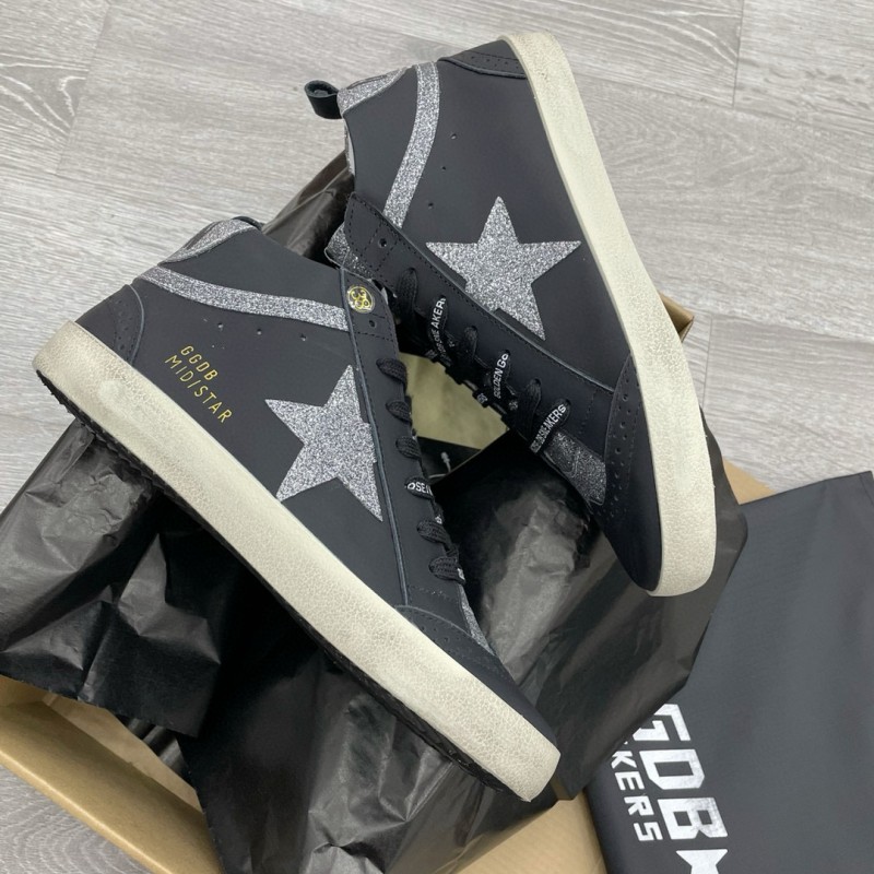 2024 Unisex GGDB Black Silver Leather Glitter High Top Sneakers MJ00300