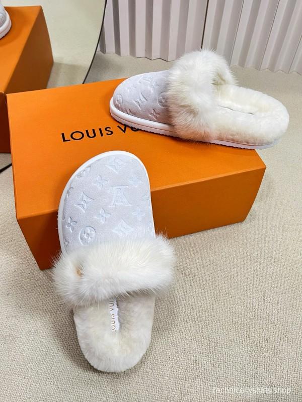 2024 Slippers Louis Vuitton White Fur Slippers MJ00340