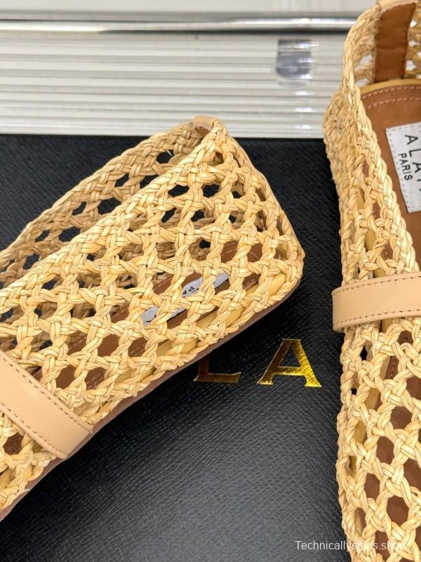 2025 Women AlAIA Beige Woven Leather Mary Jane