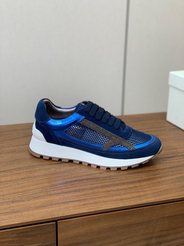 2025 Men Brunello Cucinelli Blue Navy Suede Mesh Casual Sneakers KFY00310