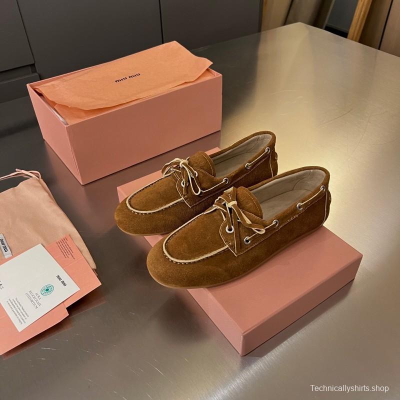 2025 Women Miu Miu Brown Suede Loafers LY00230