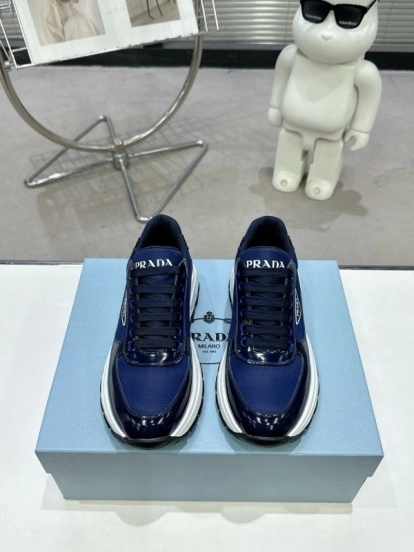 2025 Women Prada Blue Leather Sneakers KFY00310