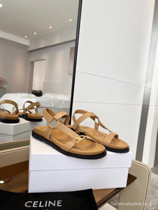 2025 Women Celine Beige Leather Sandals LY00220