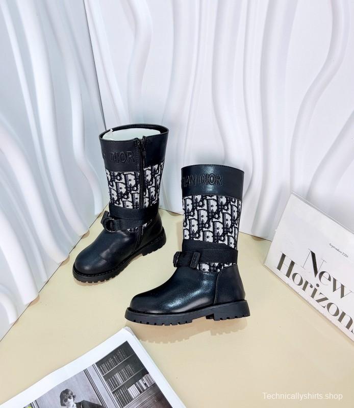 2024 Kids Dior Black Leather Fabric Boots