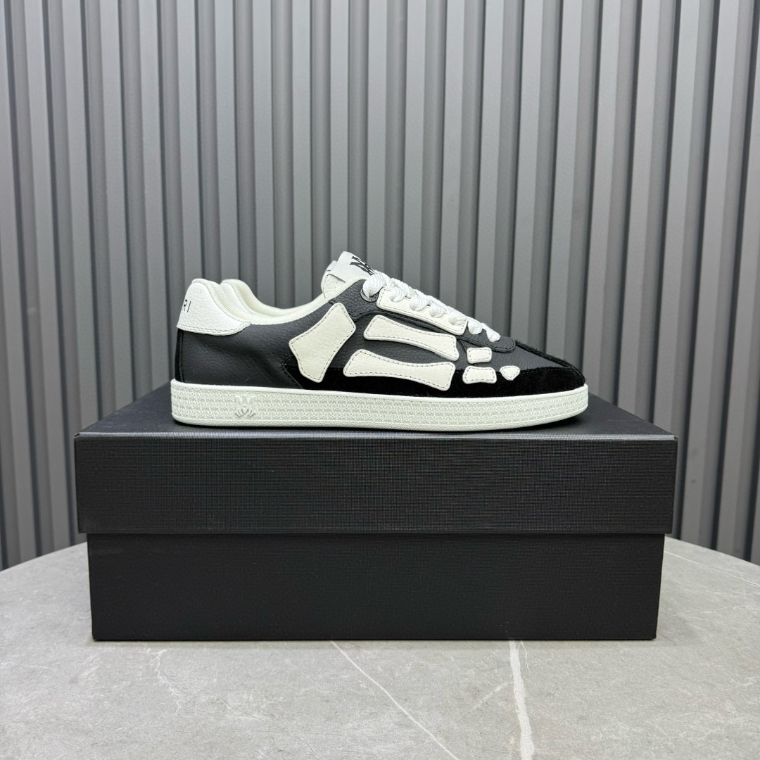 2024 Unisex Amiri Black White Leather Sneakers MJ00300