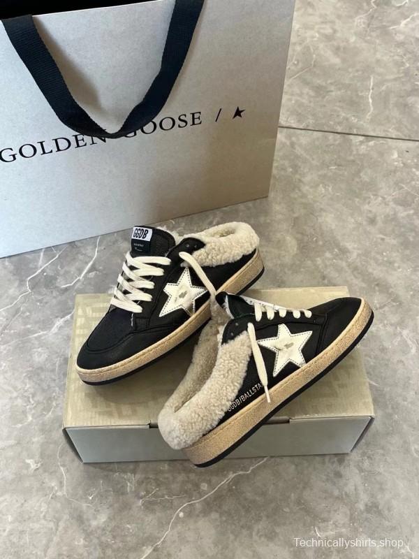 2024 GGDB Black White Leather Shearling Slippers MJ00280