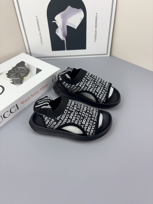 2025 Kids Dolce & Gabbana Black White Fabric Sandals