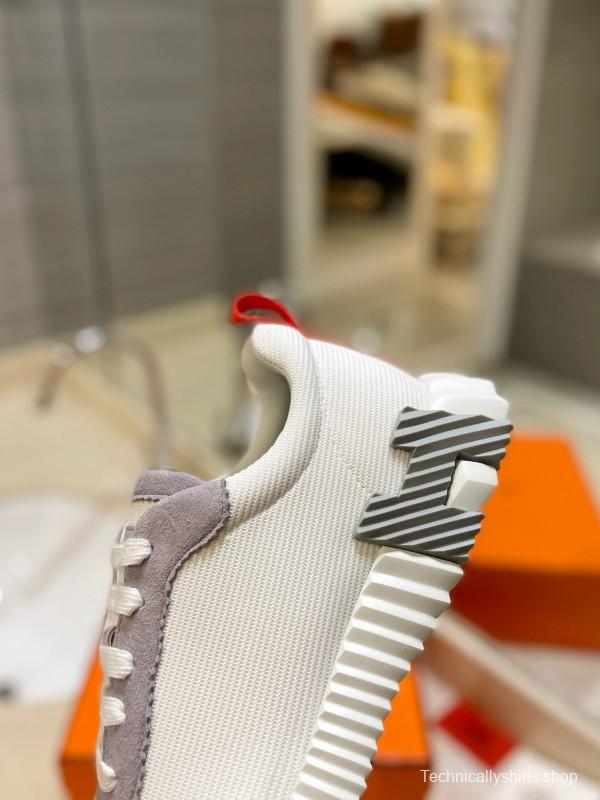 2024 Women Hermès white gray mesh suede sneakers