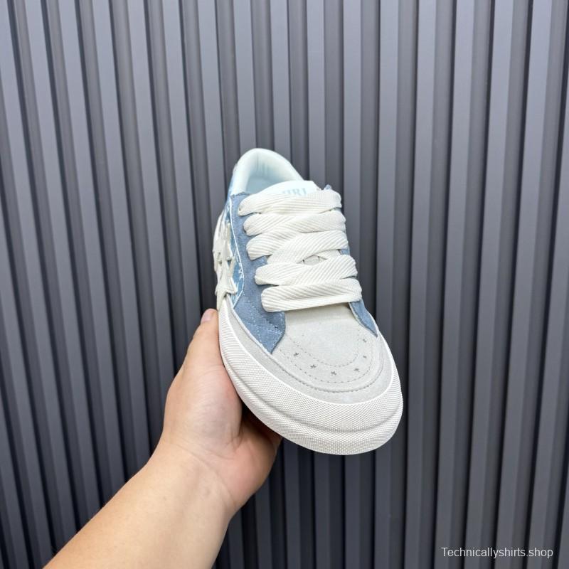 2025 Unisex Amiri Blue White Suede Canvas Sneakers