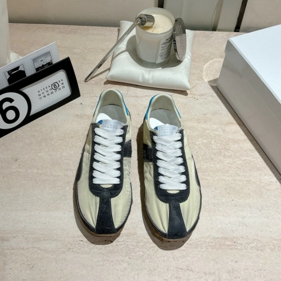 2025 Unisex Maison Margiela White Black Nylon Suede Sneakers Vintage Effect