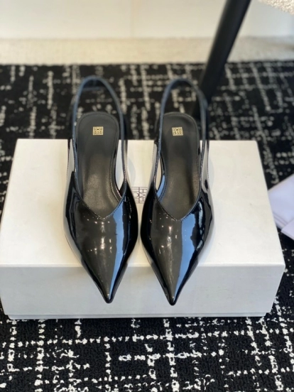 2025 Women Toteme Black Patent Leather Slingback Pumps