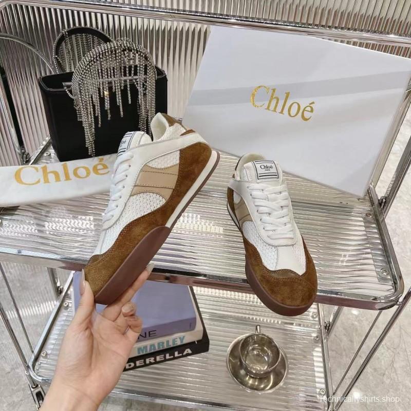 2025 Women Chloé White Brown Suede Leather Sneakers LY00280