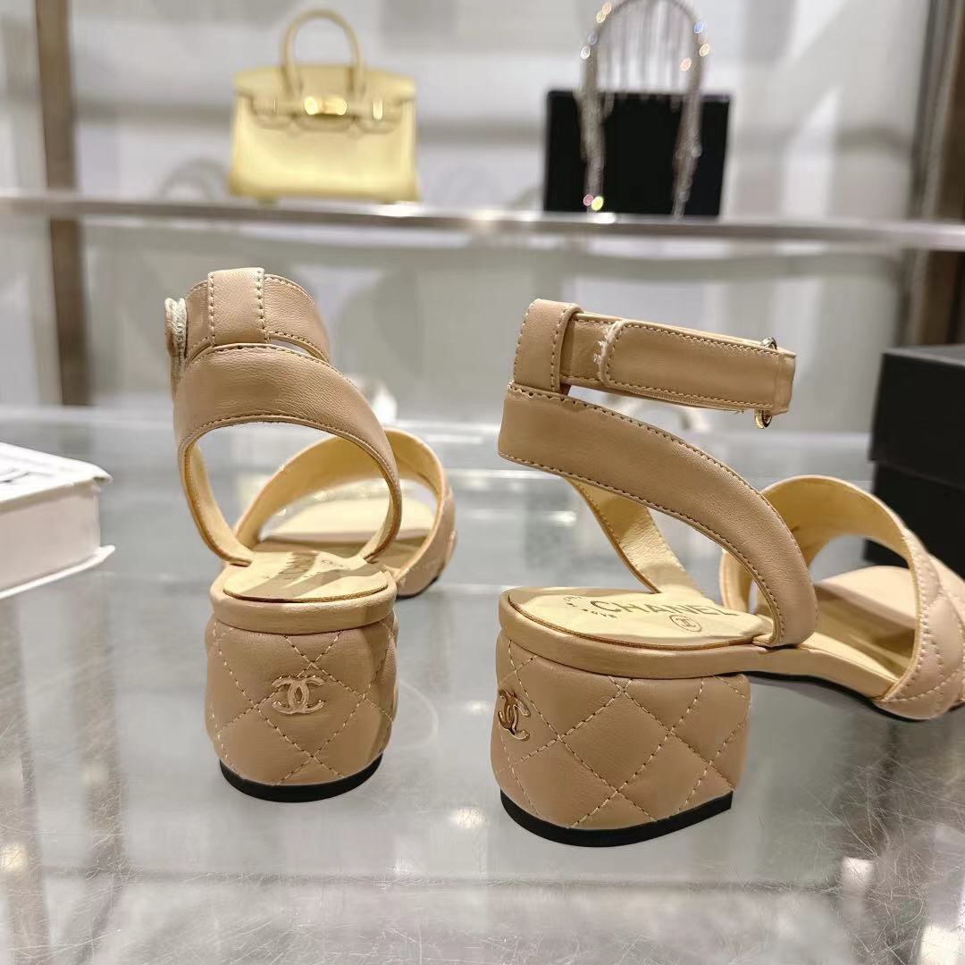2025 Women Chanel Beige Leather Sandals LY00280