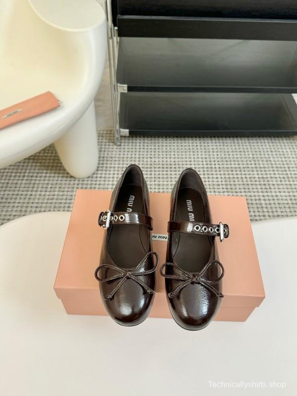 2025 Women Miu Miu Brown Leather Mary Jane Buckle KFY00300