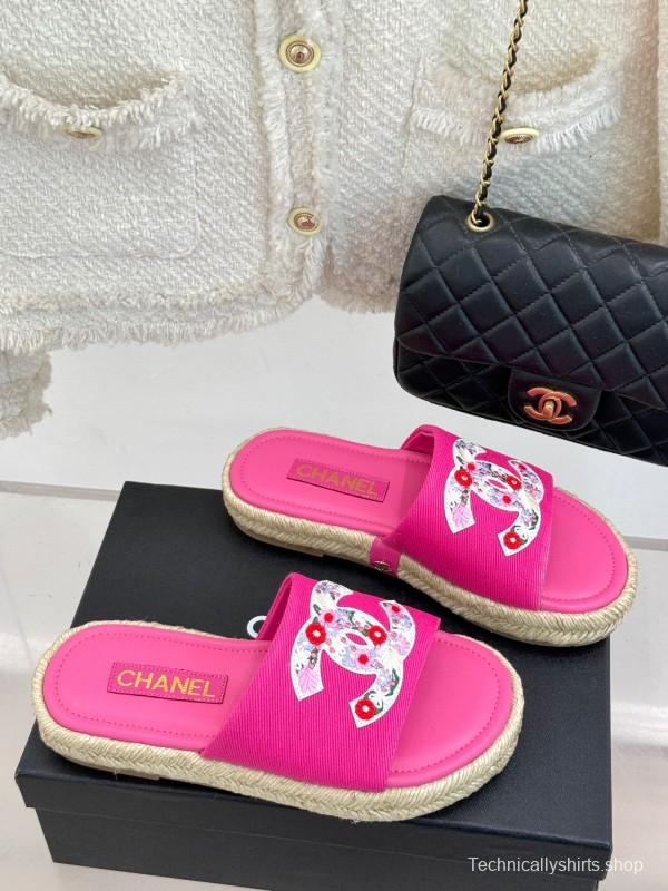 2025 Slippers Chanel Pink Canvas Espadrille Double C KFY00230