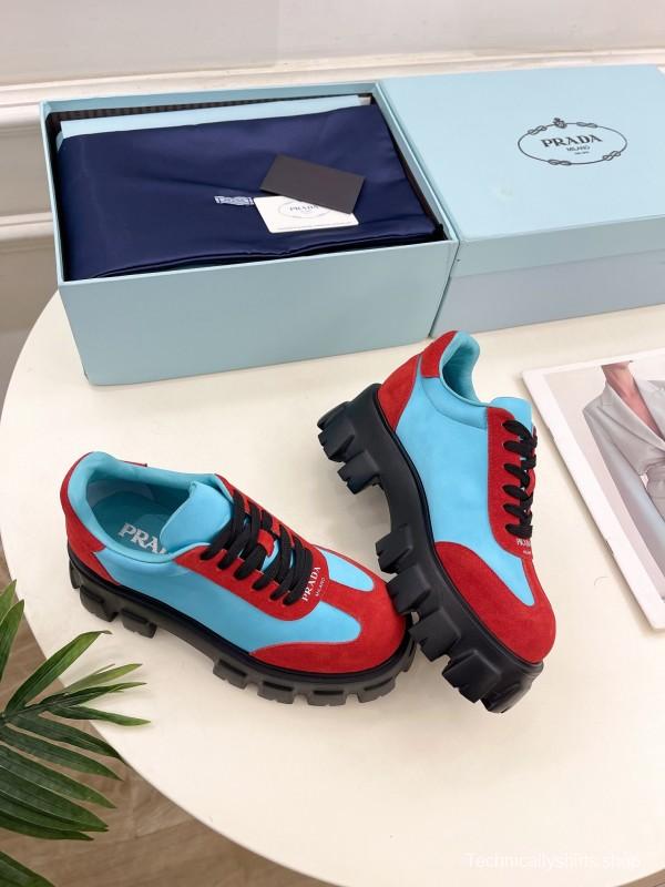 2025 Unisex Prada Blue Red Suede Silk Casual Sneakers KFY00310(F)/KFY00330(M)