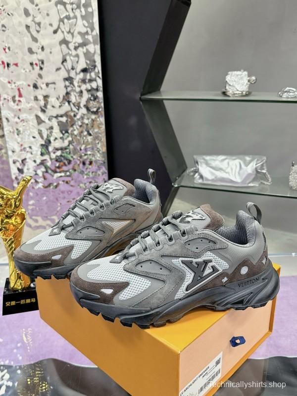 2025 Men Louis Vuitton Grey White Mesh Leather Sneakers MJ00420
