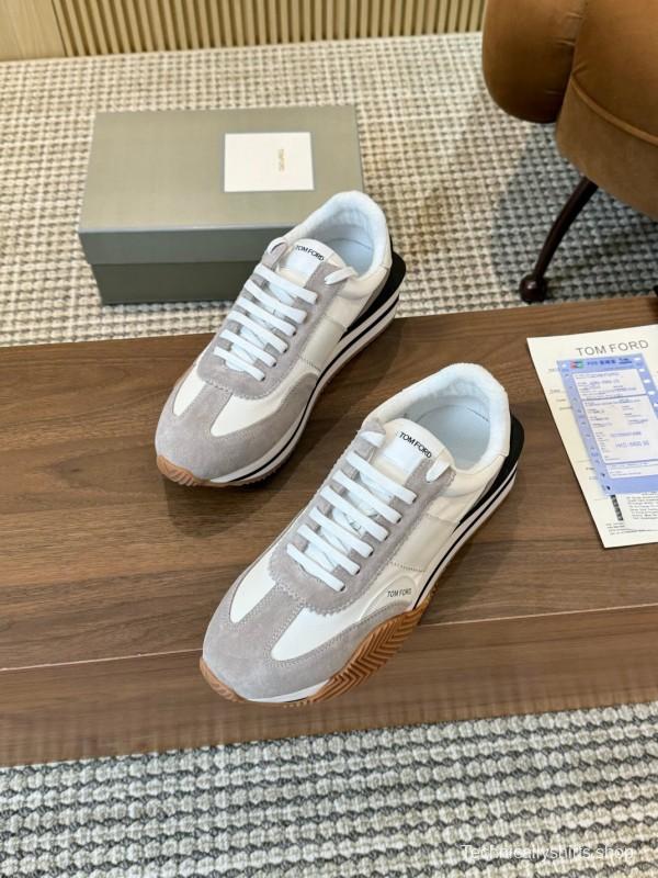 2025 Men TOM FORD White Grey Suede Leather Sneakers