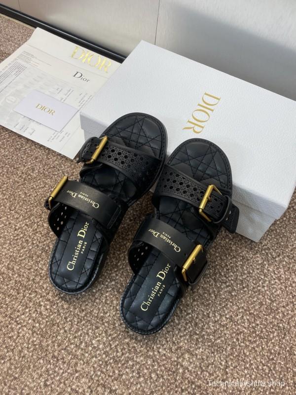 2025 Women Dior Black Leather Sandals Buckle LY00300
