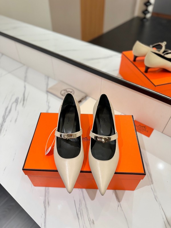 2025 Women Hermès White Leather Mary Jane