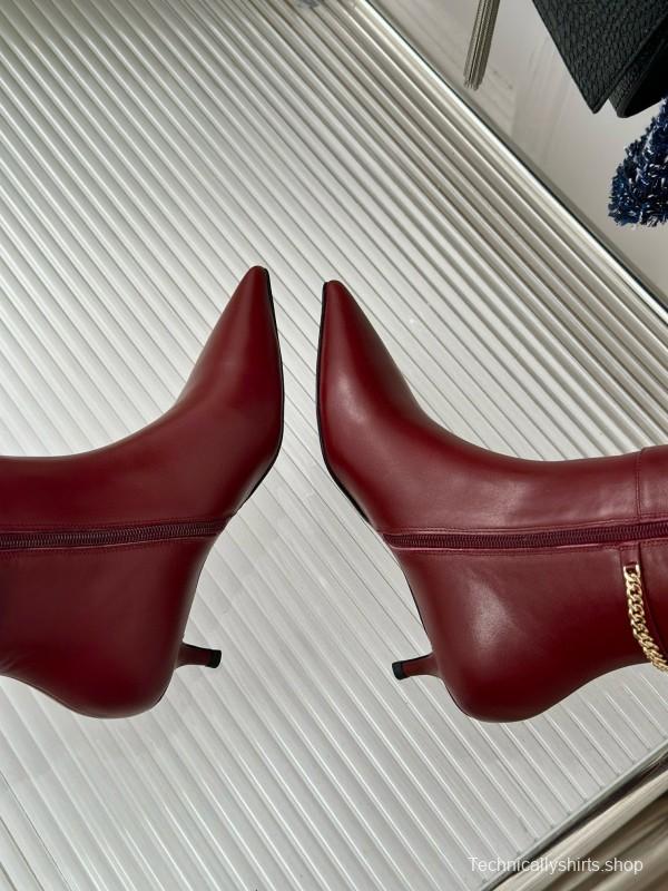 2024 Women Gucci Wine Leather Knee High Boots Chain Link MJ00550