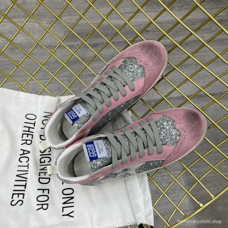 2024 Women GGDB Pink Silver Suede Leather High Top Sneakers MJ00300