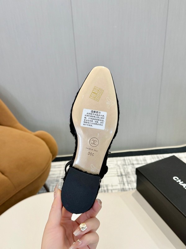 2025 Women Chanel Black Leather Bouclé Ballet Flats LY00240