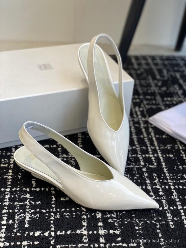 2025 Women Toteme White Patent Leather Slingback Pointed Toe Pumps