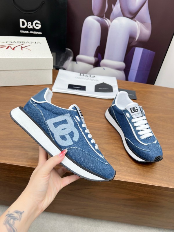 2025 Unisex Dolce & Gabbana Blue Denim Leather Sneakers LY00300
